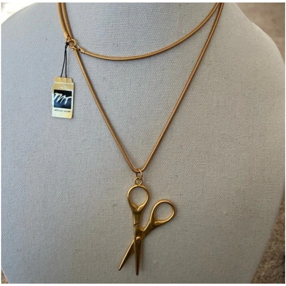 Morgan Taylor Gold Tone Neck lace Scissors Hair Stylist Necklace Gift NWT